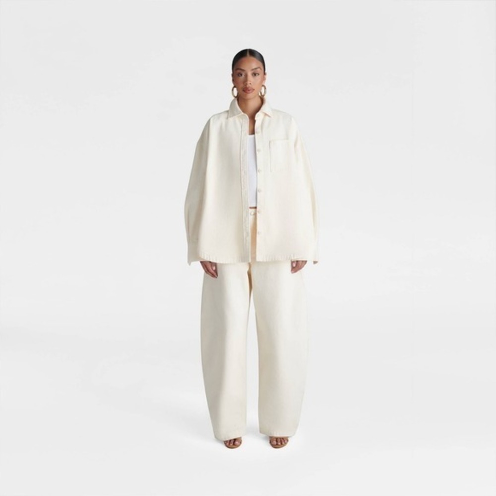 KBB KAHLANA Target S Small The Samira LS Collared Denim Button Down Shirt Cream